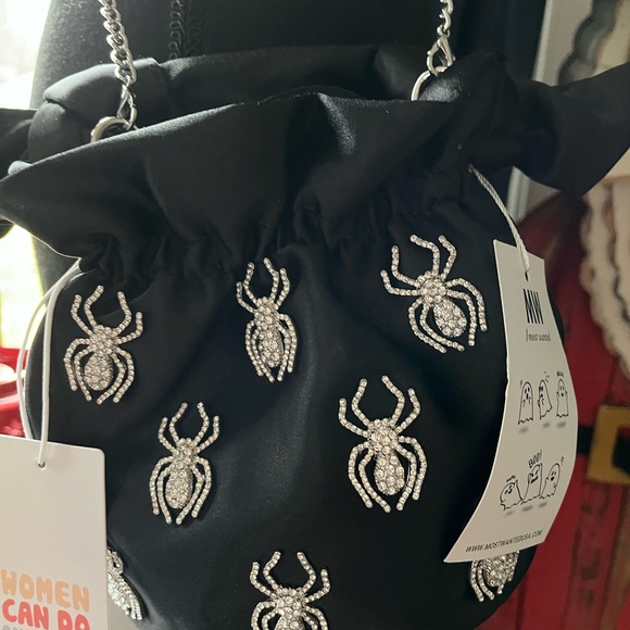 Most wanted black satiny looking material with spiders new tags great for - Picture 9 of 9